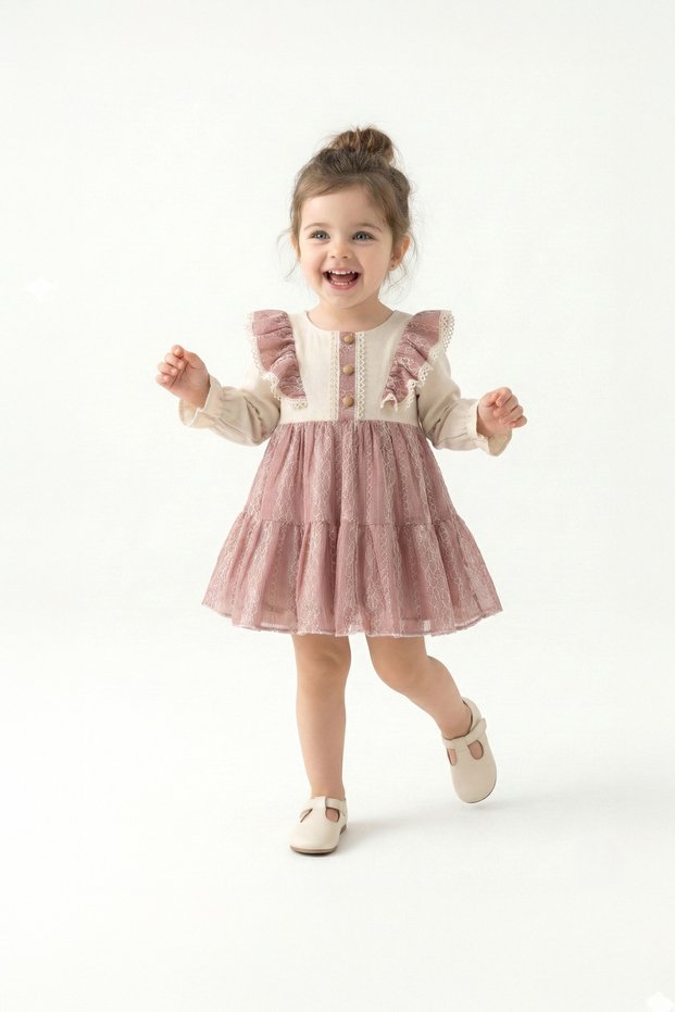 Baby Girl Dress Girl's Dress Floral Birthday Party Wedding Special Occasion Long Sleeve Lined with Bow