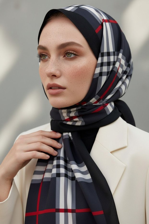 Crepe Shawl 75X195 Smoked Plaid Patterned Wrinkle-Free Women's Shawl