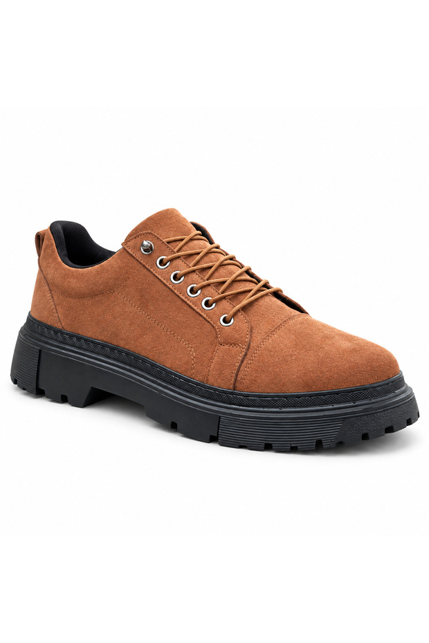 Ba0245 Tan Suede Men's Shoes - Practical, Smart, Rubber Laced, Black, High-Sole, Comfortable Casual Sneaker