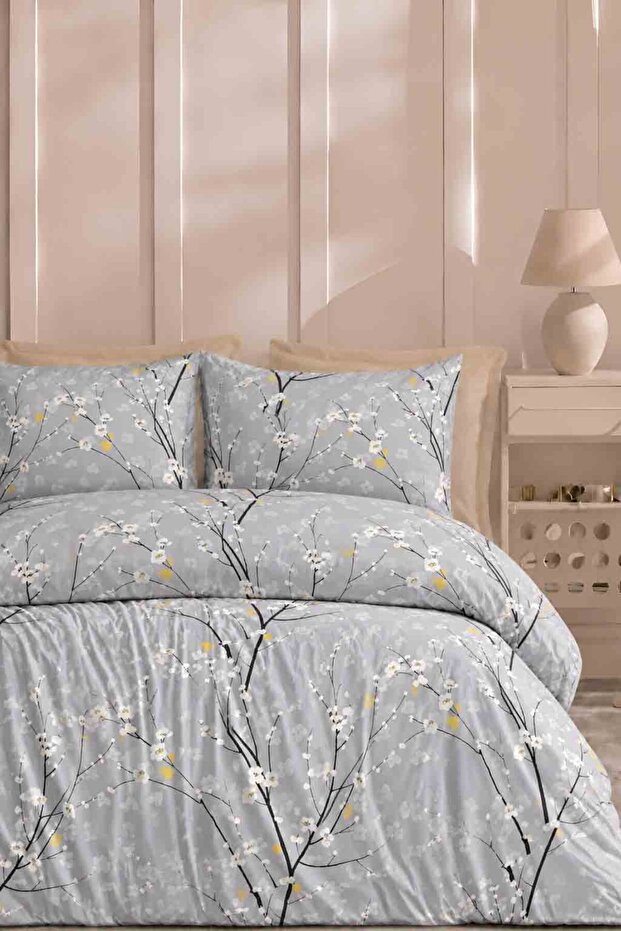 Fitted Sheet Duvet Cover Set Double BRANCH Grey