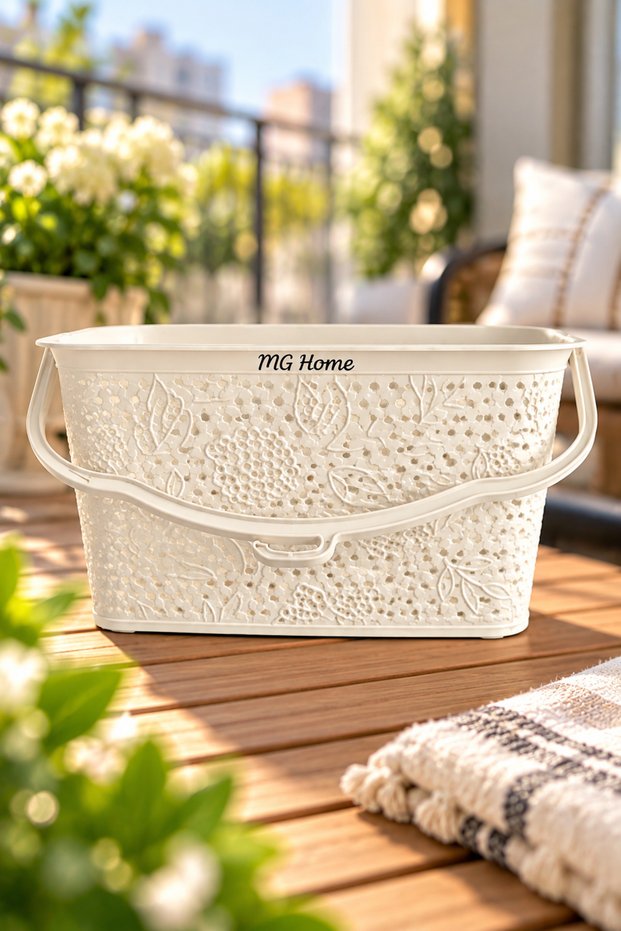 Krem Mandal Basket ⭐ Plastic Basket ⭐   Durable Material Laundry Drying Rack with Hanging Bracket Balcony Organizer