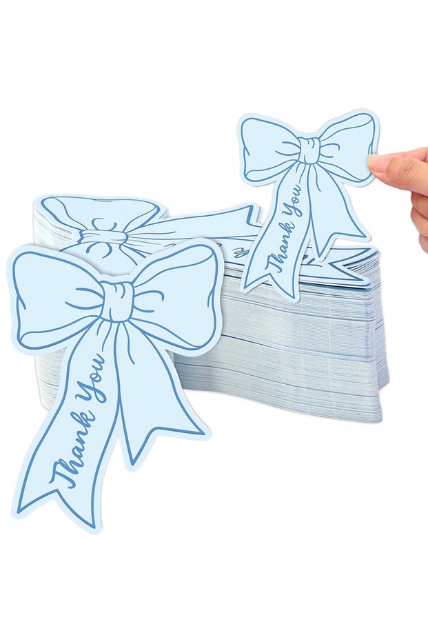 blue 50Pcs Pink Bow Mini Thank You Cards 2.5x3.5 Inch Bowknot Small Business Notes for Stores Restau
