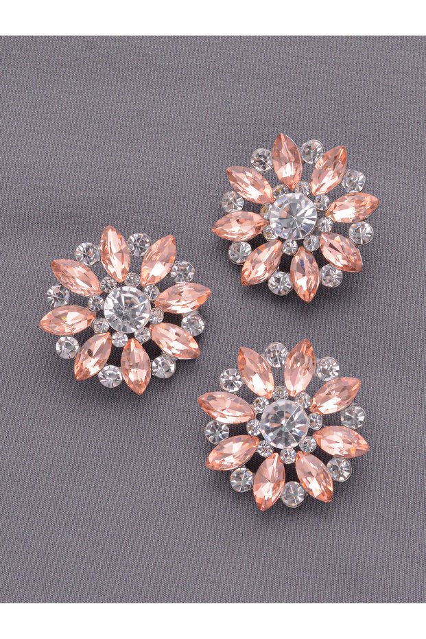 24MM-3pcs Pink 3pcs Luxury Round Flower Rhinestone Cutouts in Multiple Colors Glitter Buttons Sewing