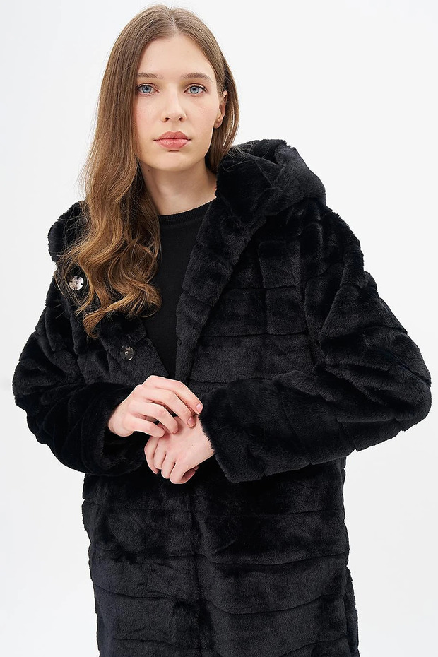 Hooded Plush Coat Black