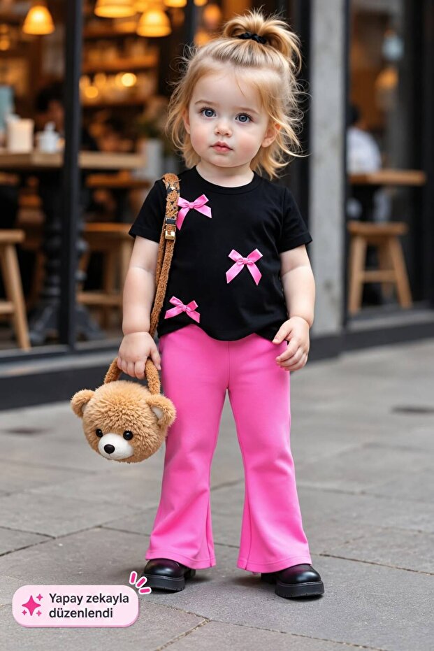Girl's Bow Detailed Top and Bottom Set