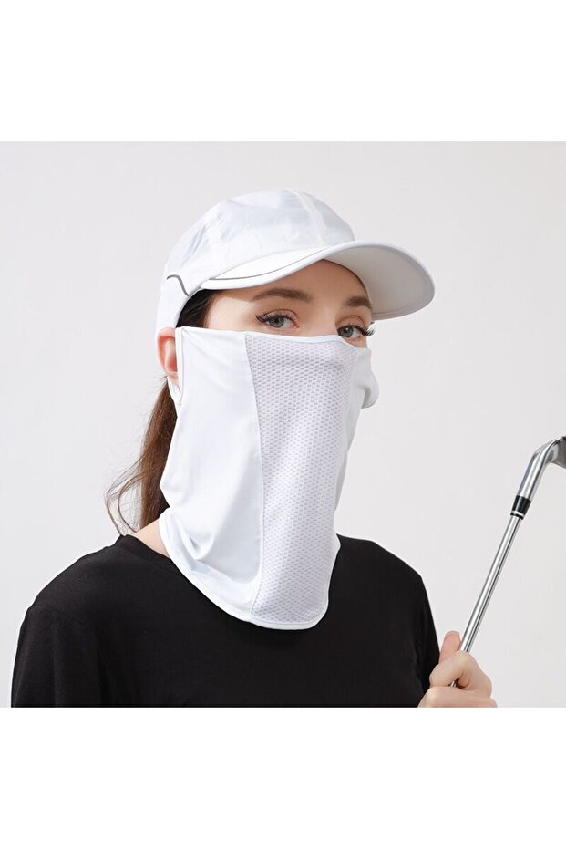 A Summer UV Protection Ice Silk Mask Sun Proof Bib Solid Color Sunscreen Face Scarf Mesh Breathable