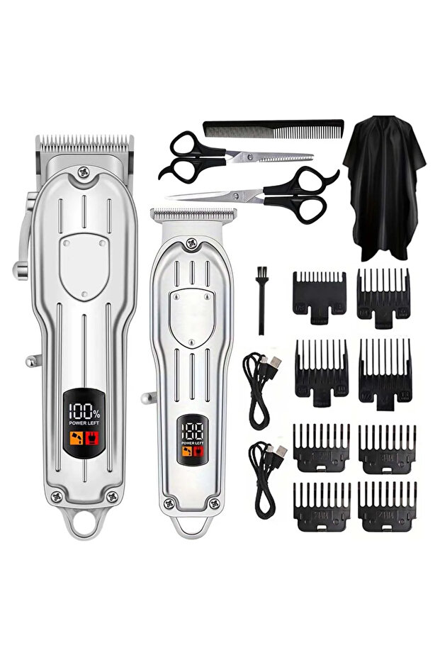 2 in 1 (Silver) Hair Clippers Electric Razor Shavers for Men USB Rechargeable Clippers and Trimmer B