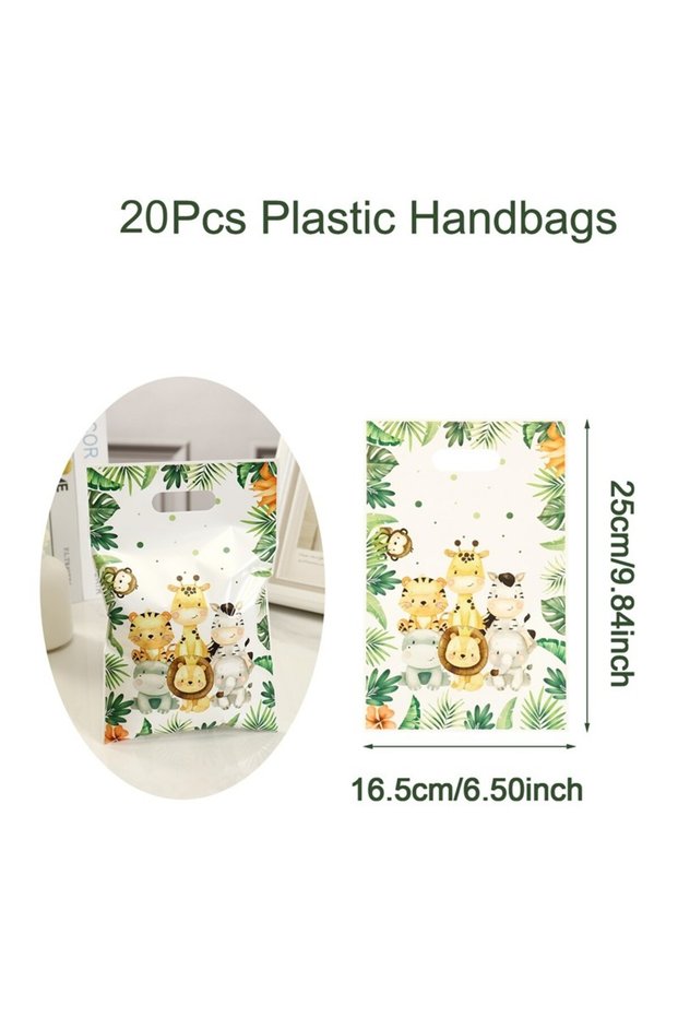 as shown 20pcs 10/20/50pcs Jungle Animal Gift Bag Safari Theme 1st Birthday Party Favor Bag for Holi