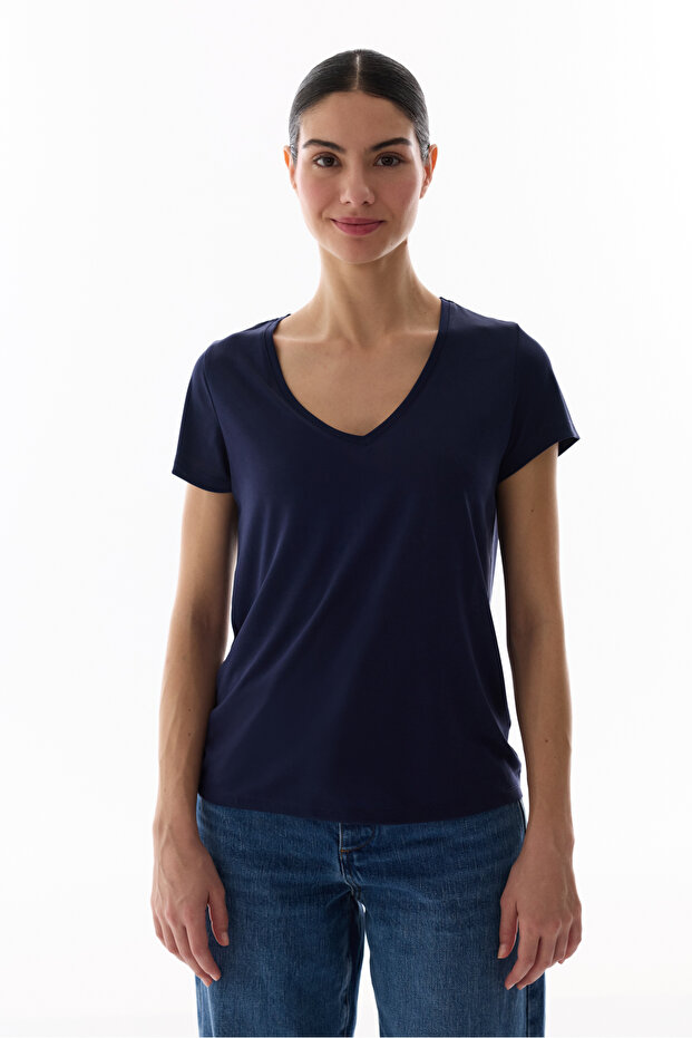 Navy Blue V-Neck Modal T-Shirt