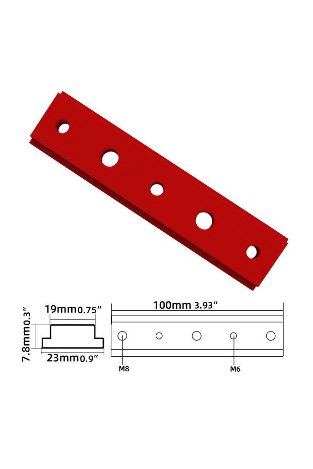 Red With Holes 100MM Miter Bar Slider T-Slider T Slot Miter Track Jig T Screw Fixture Slot Aluminum