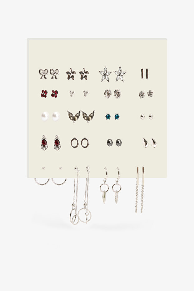Silver Color - Anthracite Zoe 16-Piece Earring Set