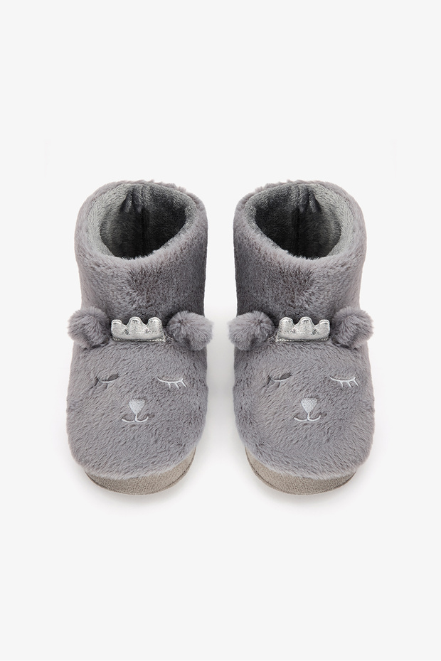 Gray Animal Embroidered Softy Home Boots
