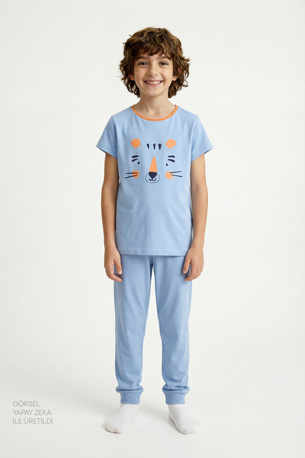 Boy's Blue Cute Tiger 2-Piece Pajama Set
