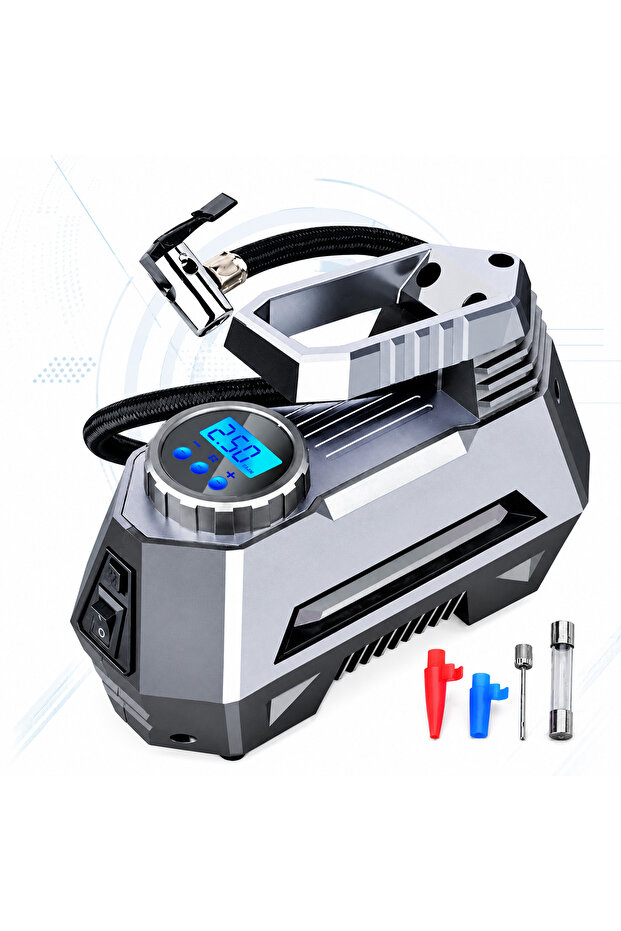 Compresor auto 12V DC-150 Psi, 120W, lanternă LED, argintiu