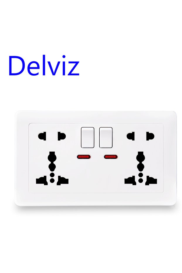 white Delviz International Universal Two 5-Hole Socket Rectangular Wall Socket Switch Control with L