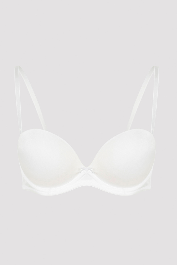 Low-cut Wow Strapless Push Up Padded Underwire White Bra