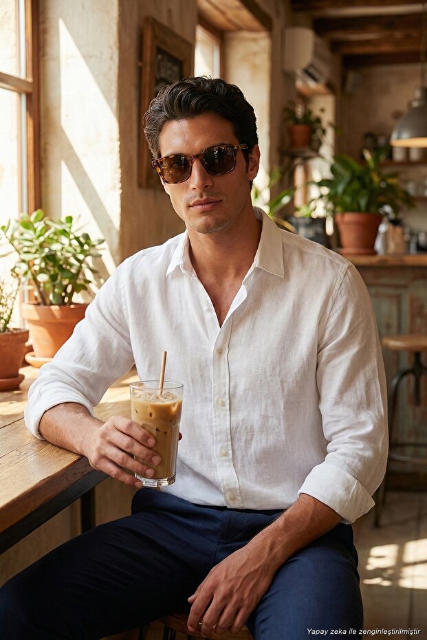Cotton Regular Fit Classic Collar Long Sleeve 100% Linen Shirt Men's Shirt Cf26S1210000