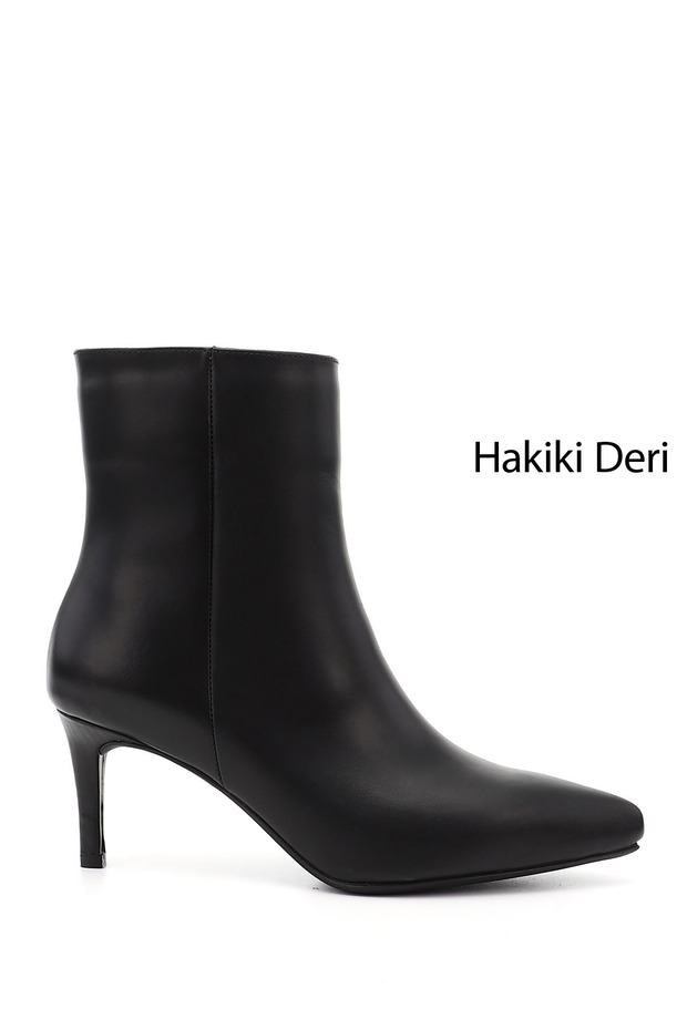Women's Black Platinum Zippered Thin Heeled Genuine Leather Boots