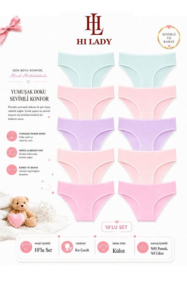Girls' Briefs, Pack of 10, Cotton Soft Colors, Girls' Panties