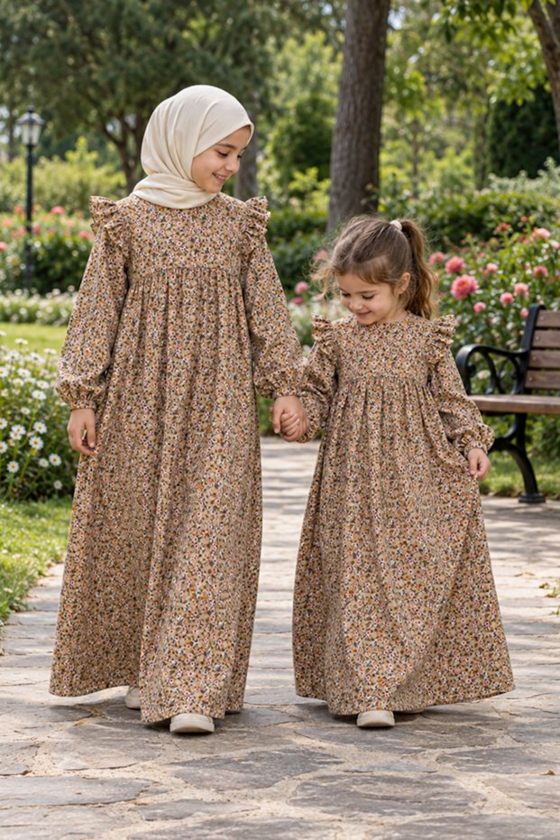 Girl's Viscose 100% Cotton Hijab Dress Amine Model Long Full Length Dress