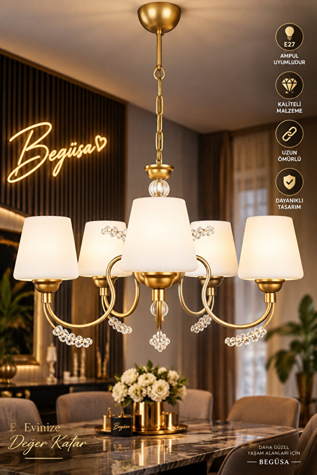 Laguna 5.Li Avize Eskitme, Klasik Tasarım Avize, Dekoratif Tavan Aydınlatması, Salon Avizesi, Oturma Odası Aydınlatması, Ev Dekorasyon