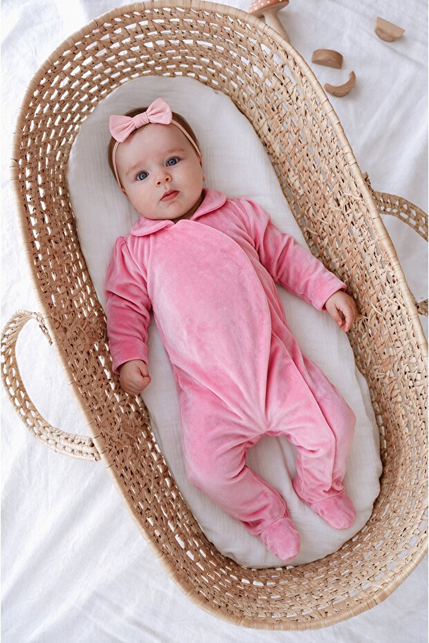 French Silk Velvet Extra Soft Baby Romper with Booties