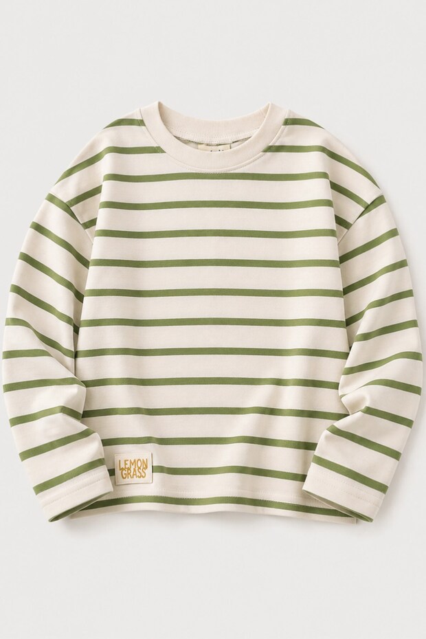 Striped Seasonal T-Shirt 1-10 Years Old Oil Green