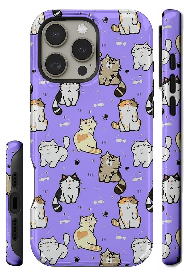 Compatible with iPhone 16 Pro Max - Cute Cats, Double Layer, Glossy Surface Protective Case