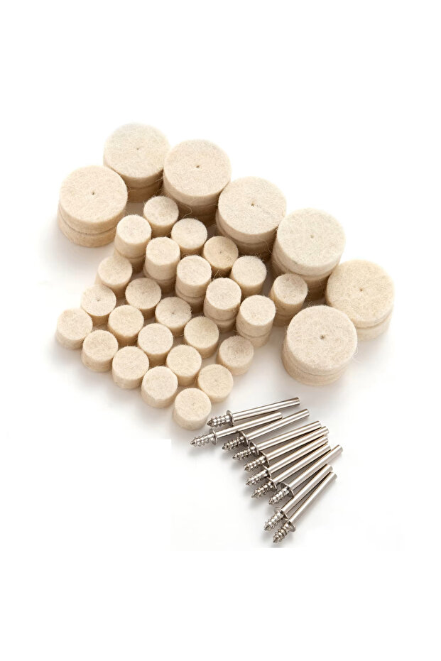 60p 80PCS Wool Polishing Wheels for Dremel, 1/8" Shank Felt Buffing Pads Kit, Jewelry/Metal Polishin