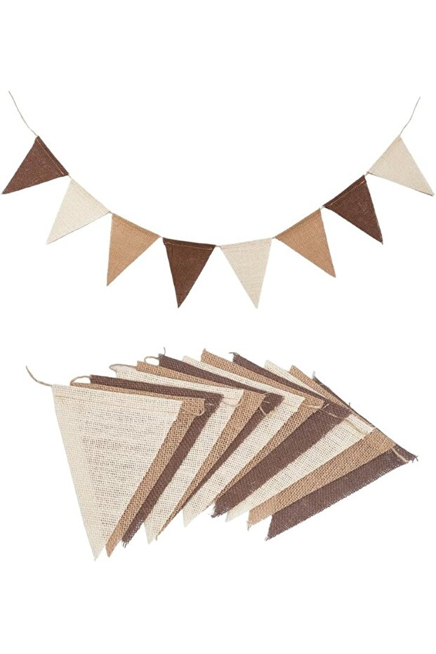 1pc Coffee 12FT Brown Pennant Banner Burlap Triangle Flags Coffee Linen Twine String for DIY Celebra