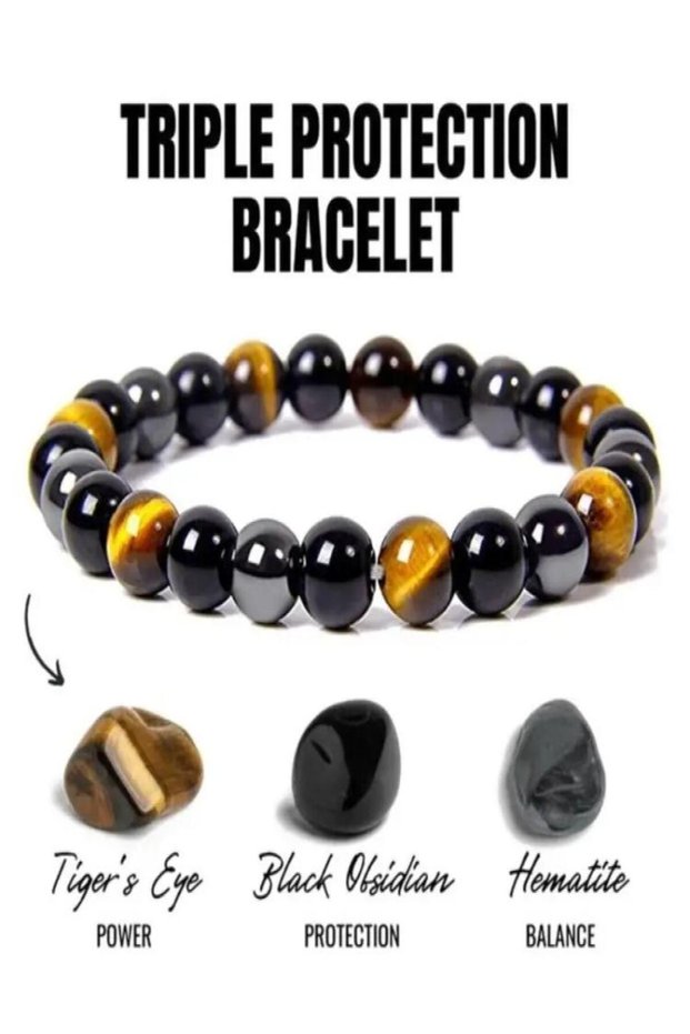 Hot Stamping Triple Protection Magnetic Hematite Tiger Eye Obsidian Bracelet Men Women Stylish Durab