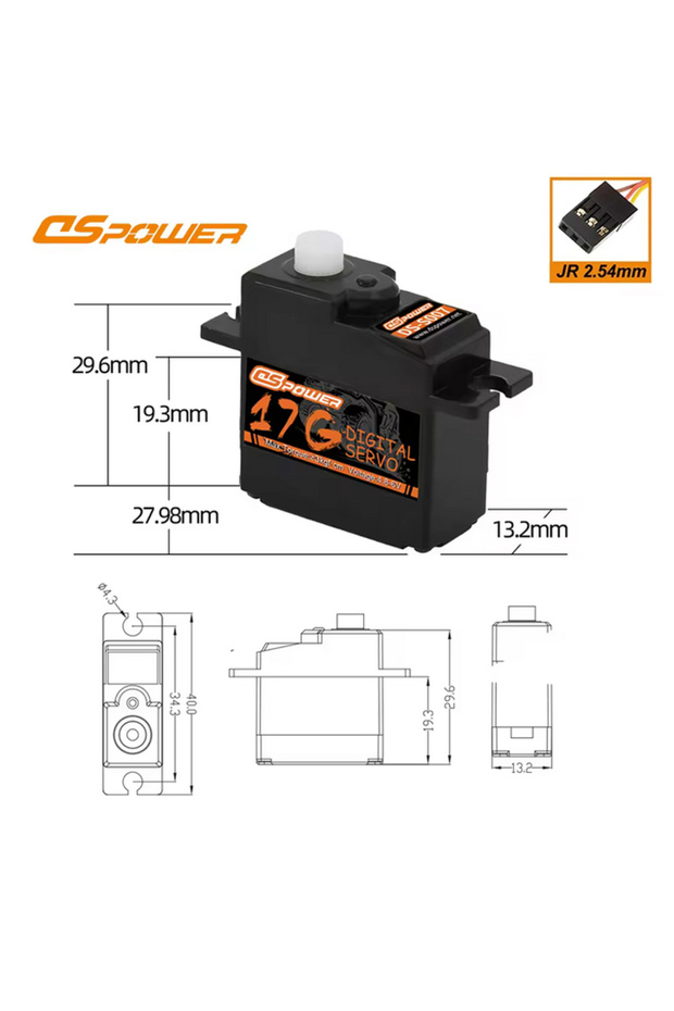17g 3Pin JR2.54 DSPOWER 17G/21G Mirco Digital Waterproof Servo Plastic/Metal Gear for 1/16 1/18 RC M
