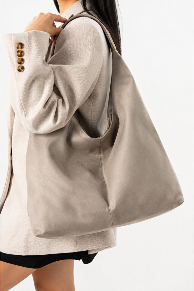 Velora Suede Oversized Kangaroo Women's Shoulder Bag with Interior Pocket