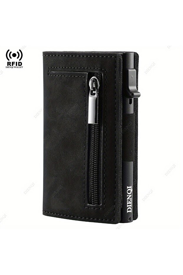 Black Anti-theft Holder Men Wallets Rfid Blocking Aluminum Leather Pop Up Minimalist Wal