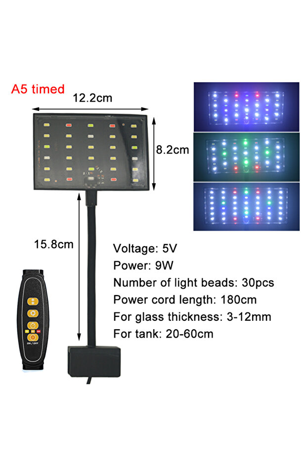 A5 timed USB Aquarium LED Light Full Spectrum Aquatic Plant Grow Lamp Fish Tank Adjustable Brightnes