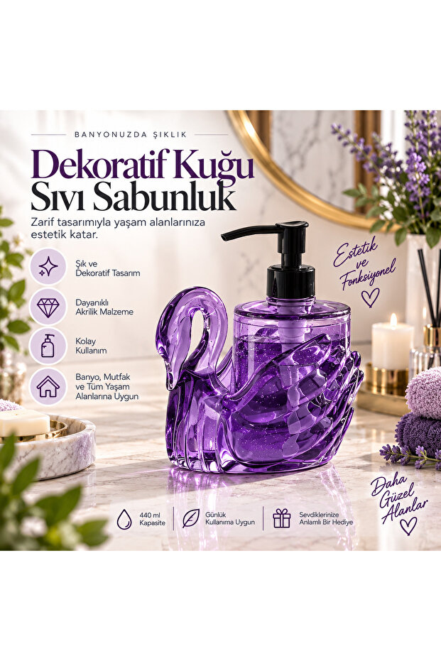 Decorative Swan Liquid Soap Dispenser Acrylic Bathroom and Kitchen Detergent Dispenser