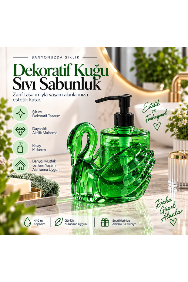Decorative Swan Liquid Soap Dispenser Acrylic Bathroom and Kitchen Detergent Dispenser