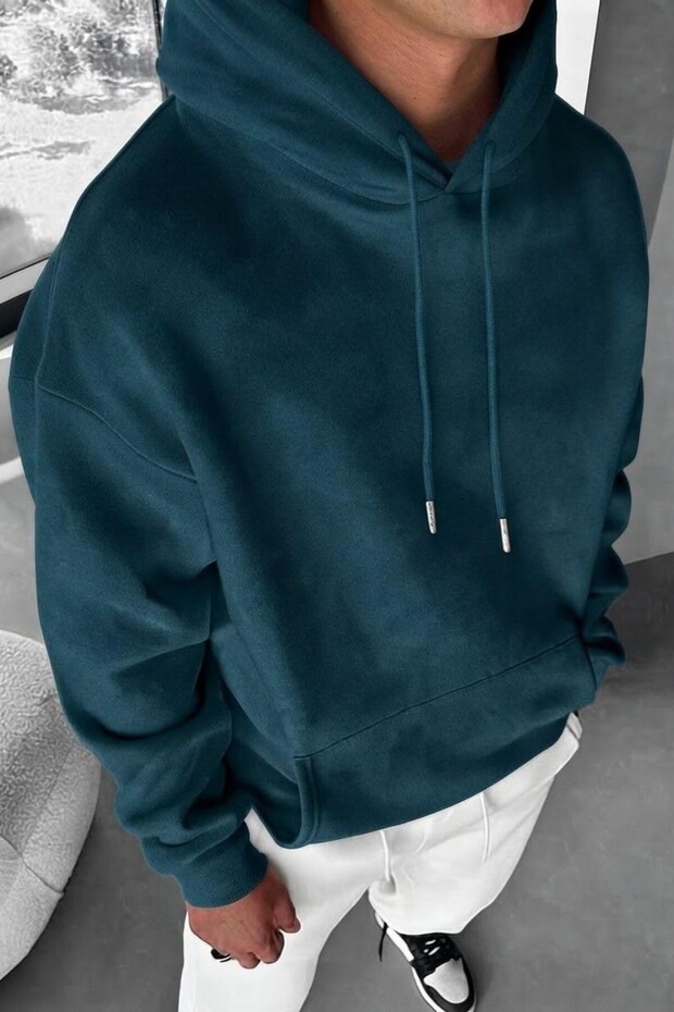 Men's Petrolblue Hooded Sweatshirt