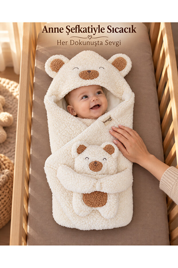 Baby Girl Boy Blanket Outside Swaddle Cotton Welsoft Plush with Sleeping Friend with Bear Ears Winter