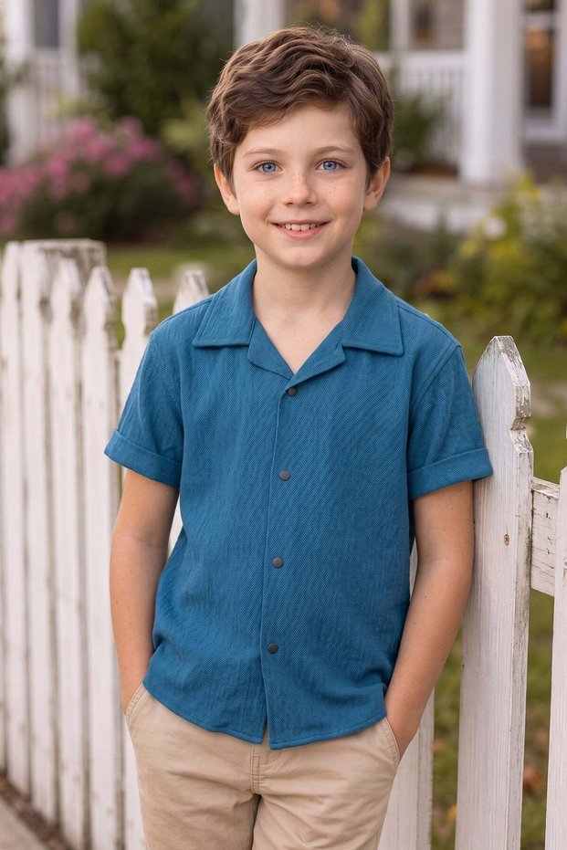 Boy's Shirt with Folded Sleeves and Buttons