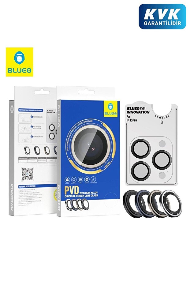 Pvd iPhone 15 Pro Max Compatible Blue Blue Stainless Steel Scratch Light Blocking Camera Lens Protector