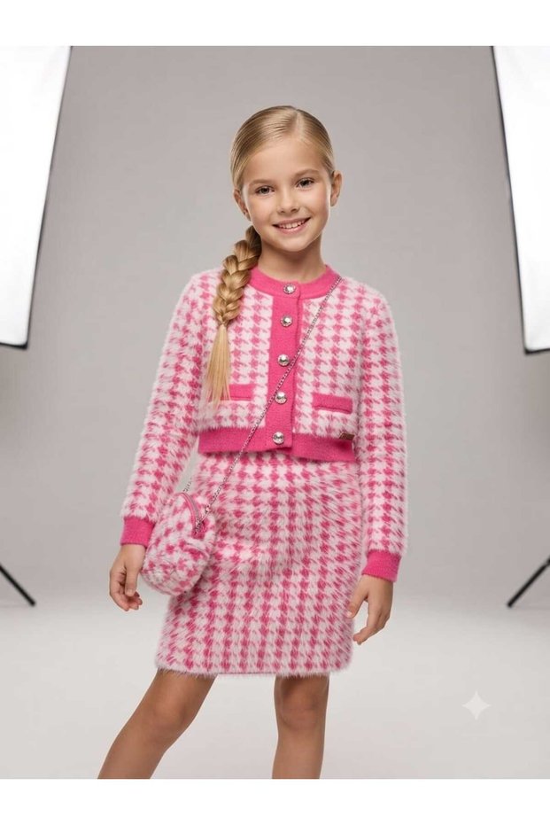 Girl's Crowbar Model Crop Jacket Knitwear Skirt Bag Set of 3