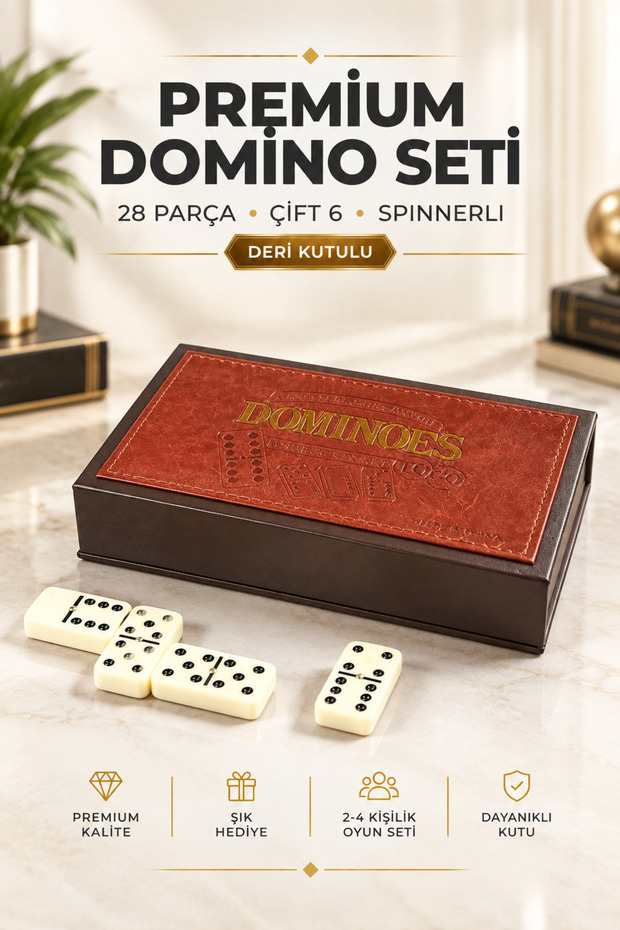 Luxury Leather Boxed Premium Domino Set 28 Pieces with Spinner Double 6 Melamine Stones Gift Set for 2-4 People