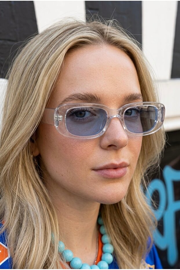Chunky Transparent Blue Unisex Square Ultra Light Uv400 Filtered Sunglasses