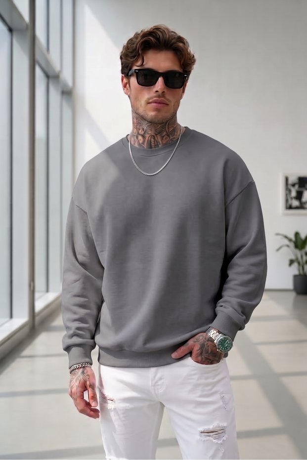 Men's Stone Gray Crew Neck Sweatshirt