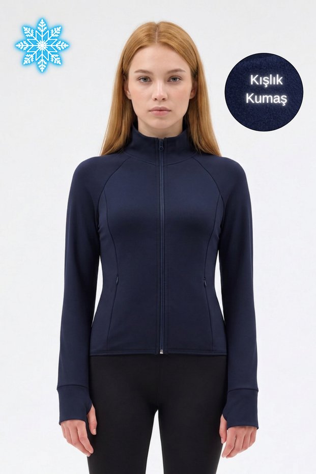 Women's Winter Fleece Blouse with Finger Detail and Zipper