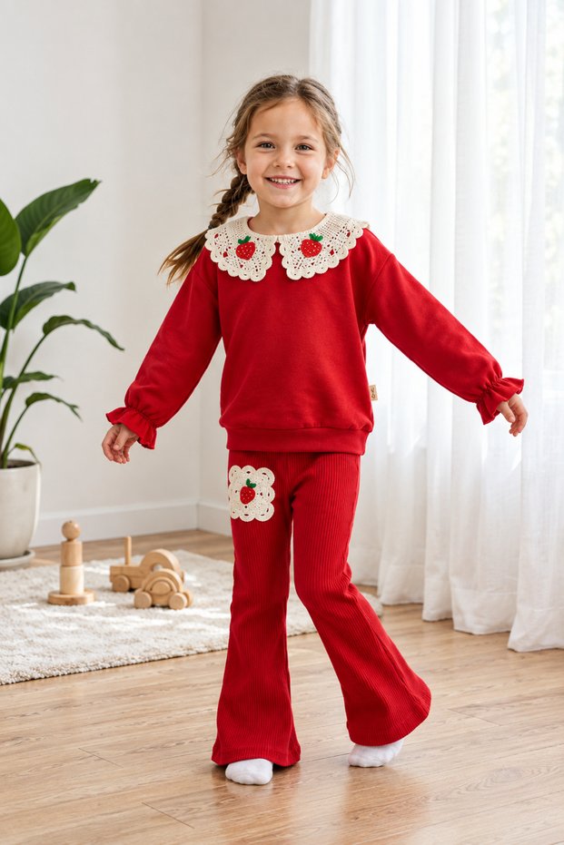 Girl's Red Strawberry Set 100% Cotton Spanish Tights Stylish Model Seasonal