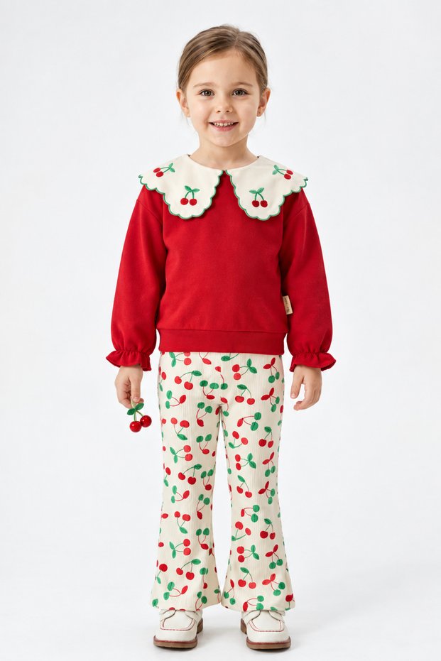 Red Cherry Girls' Set 100% Cotton Seasonal 2-Ply