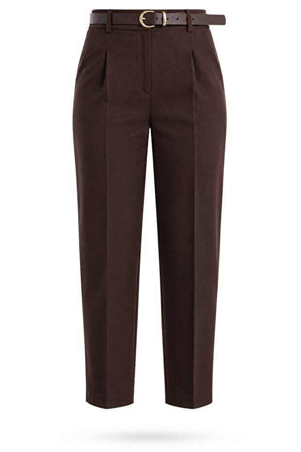 Brown Belted Carrot Cut Trousers 00430