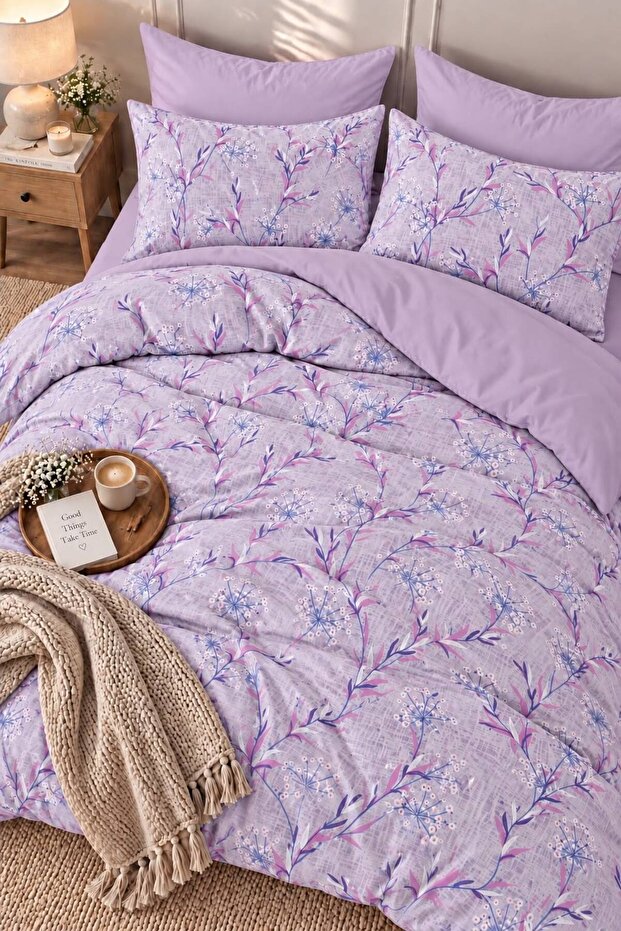 Double Elastic Sheet Duvet Cover Set Cotton Dal Lavender
